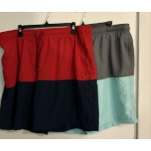 Mens Lot Of 2 2XL George Colorblock Swim Trunks Red/blue Gray/mint Pockets Liner